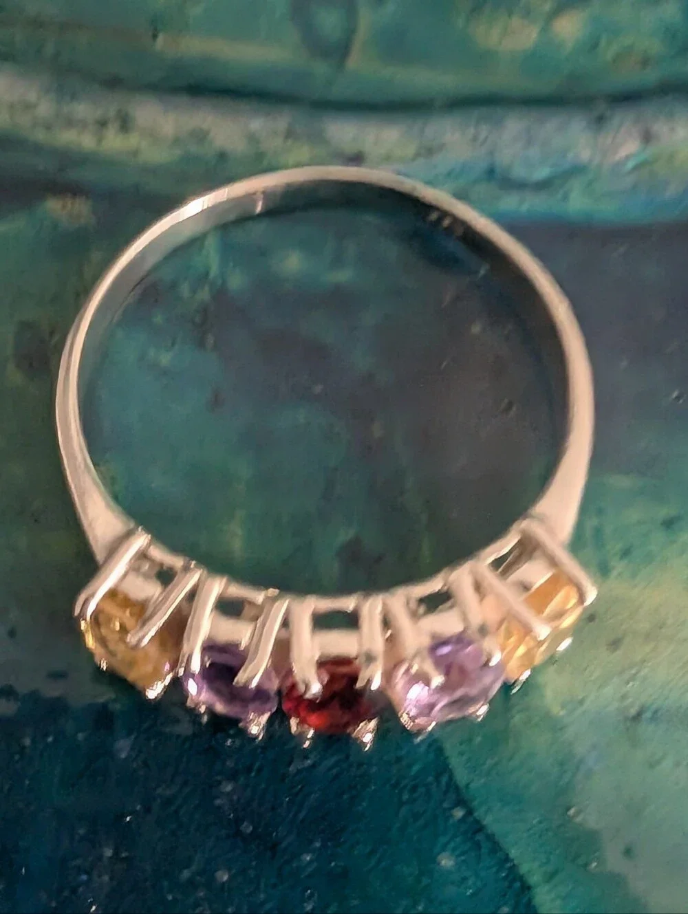 🆕 Multicolor Gemstone Band Ring Genuine Garnet Amethyst Citrine Sterling Silver